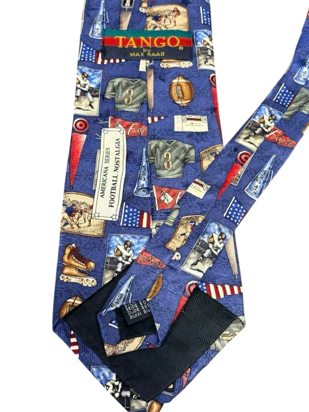 Vintage Tango Max Raab Americana Football Nostalgia Silk Tie Navy Sports